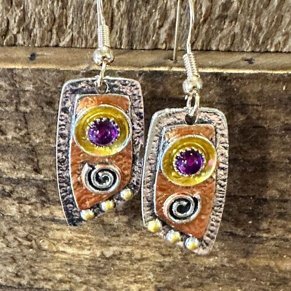 Handcrafted Bohemian Vintage Copper Dangle Earring, Retro Ethnic Style , Gift B - Picture 4 of 10